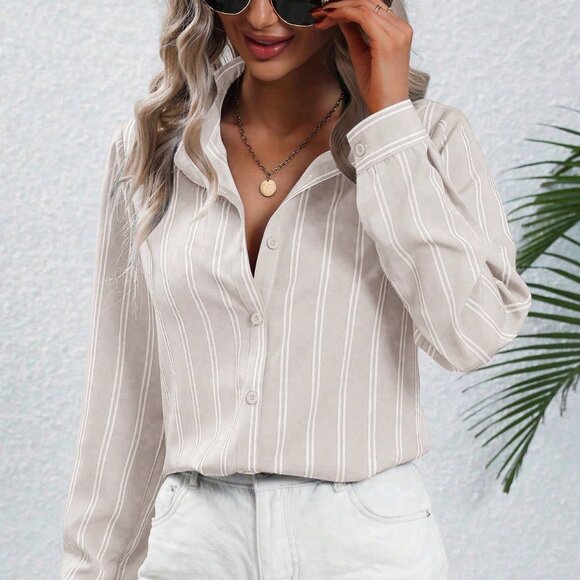 Apricot Casual Women's Striped Long Sleeve Shirt - Picture 4 of 6